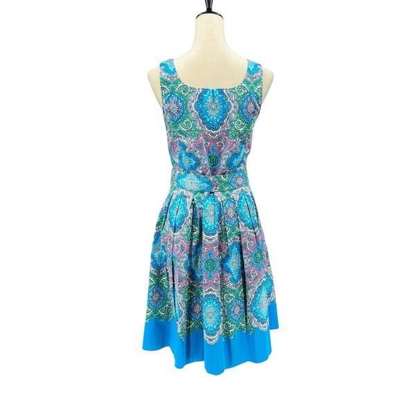 Talbots Blue Paisley Print Belted Sleeveless Fit & Flare Midi Dress Maximalist - Picture 5 of 12